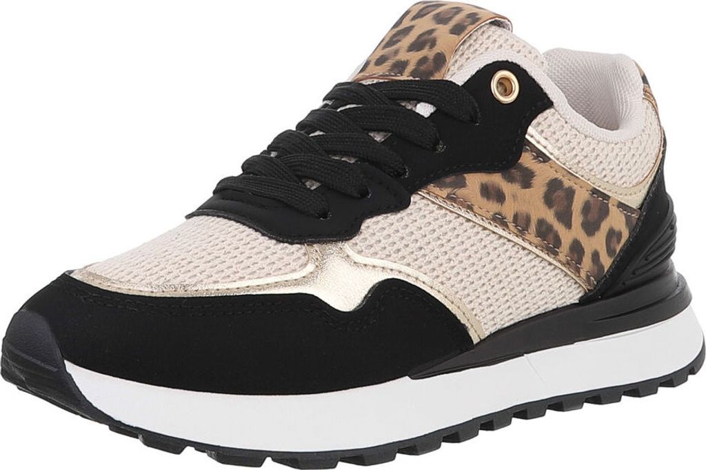 Ital-Design Damen Freizeitschuhe Gelkissen Holzoptik, Lederoptik Sneakers Low 88930603 Schwarz Gr. 39