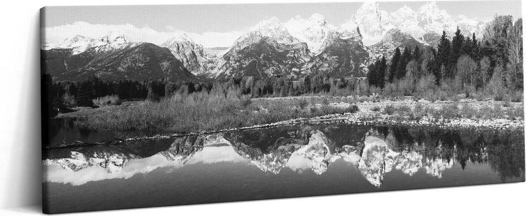 Schwarz-weiße Berglandschaft – Leinwandbild Wandbild – 125x50 cm – Leinwandbilder – Wandbilder – Schlafzimmer – Flur