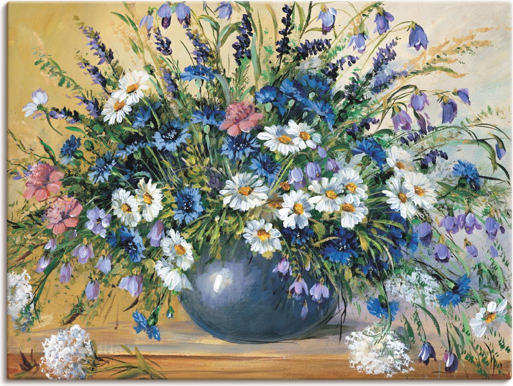 ARTland Leinwandbild Vase mit Kornblumen Größe: 60x45 cm