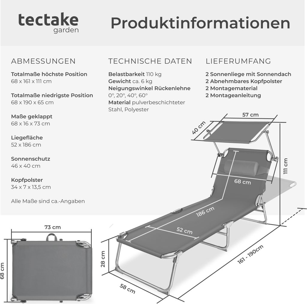 sada 2 skládacích zahradních lehátek Chloé 190 x 68 x 65 cm Obrázek produktu 12
