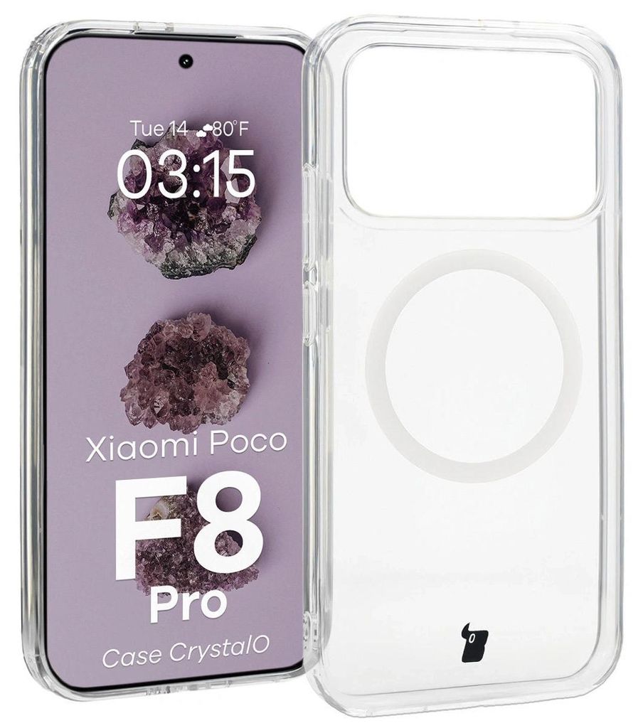 Handyhülle mit Magnetring für Xiaomi POCO F8 Pro, Bizon Case CrystalO, Transparent
