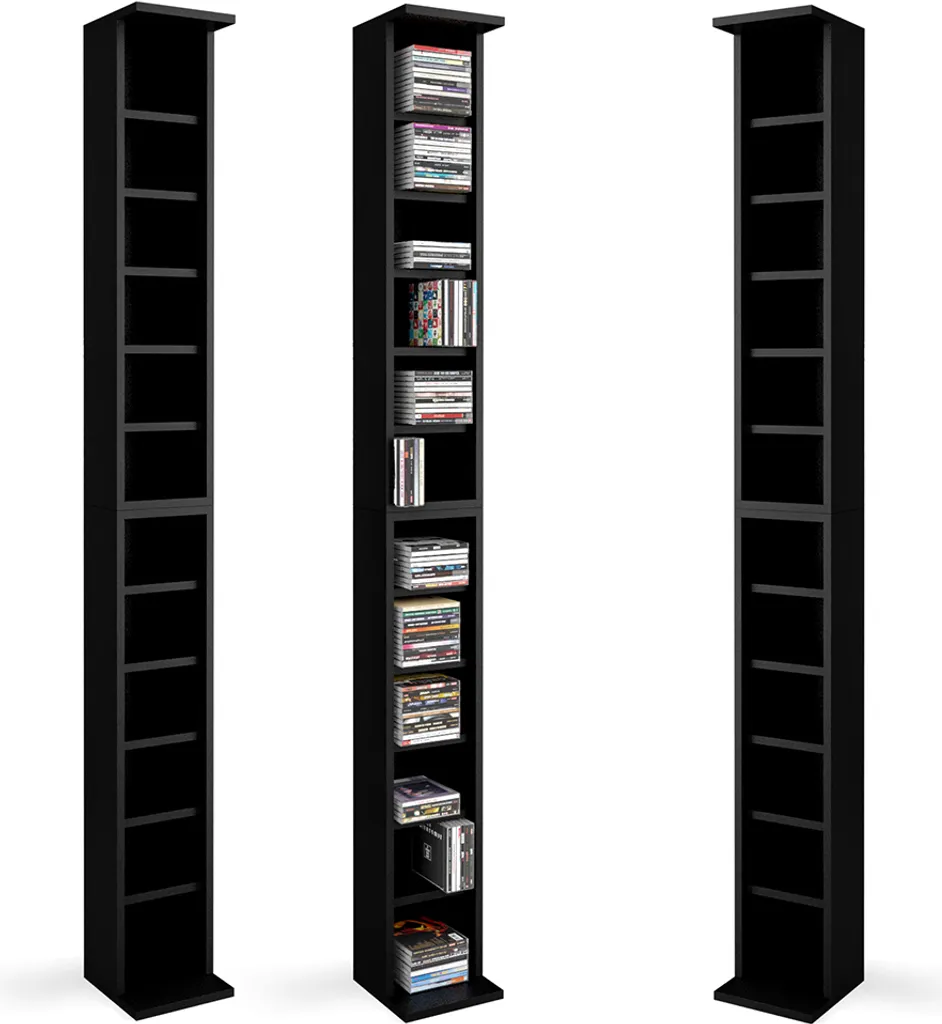 Étagère de rangement Slim Noir 21cm Vicco avec 12 compartiments CD - 7