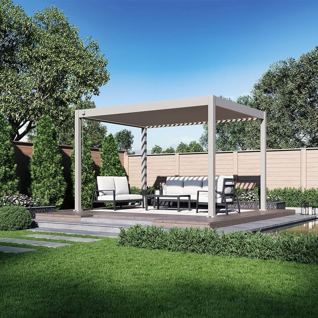 Deluxe Plus Pavillon Terrassenüberdachung Aluminium 3 x 4 M Ivory Sand