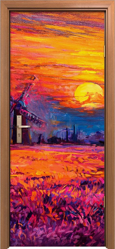 Türposter 80x200 cm Türaufkleber Türtapete Türfolie Klebefolie Windmühle Sonne Himmel Blume