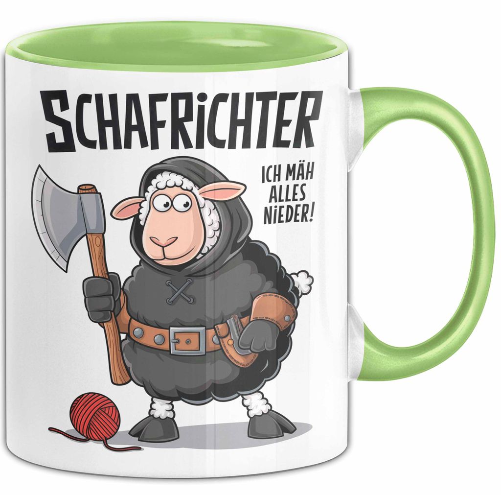 Schaf Tier Sarkasmus Tasse Becher Geschenk Lustige Geschenkidee Spruch Schafrichter Ich Mah Alles Nieder (Grün)
