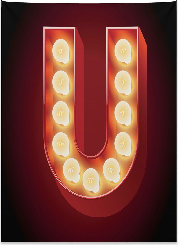 Abakuhaus Buchstabe U Wandteppich, Großelektrizität aus Weiches Mikrofaser Stoff Kein Verblassen Klare Farben Waschbar, 110 x 150 cm, Gelb Schwar...