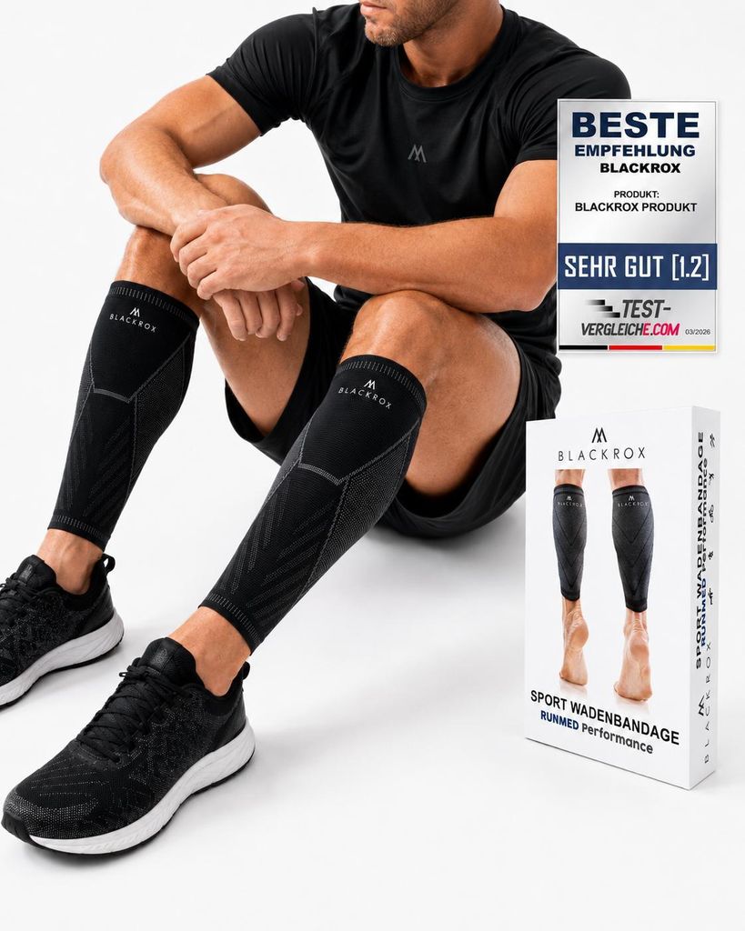 BLACKROX Wadenbandage Sport RUNMED Performance V1 Waden Bandagen Kompressionsstrümpfe Wadenschoner Wadenkompression, Schwarz, Gr. L