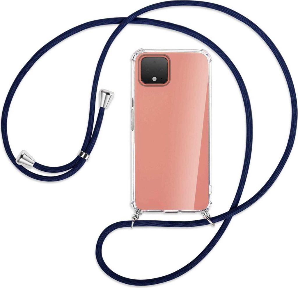 Handykette Backcover-Schutzhülle mit Band (Metall silberfarben) für Google Pixel 4 XL - dunkelblau