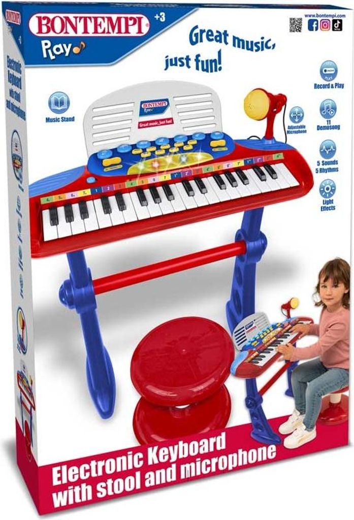 Bontempi Keyboard Spielzeug elektronisch mit 37 Tasten und Mikrofon