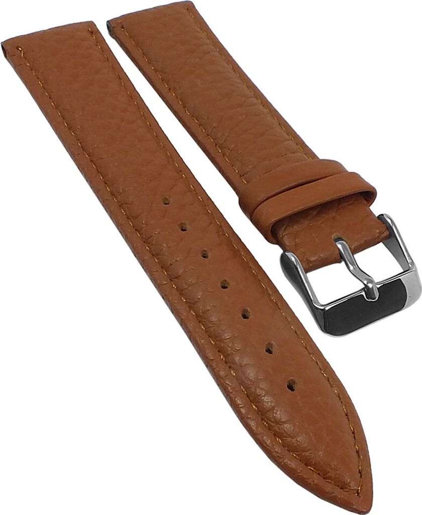 Minott | Uhrenarmband genarbtes Leder braun gepolstert Ton in Ton Naht, Stegbreite:22mm