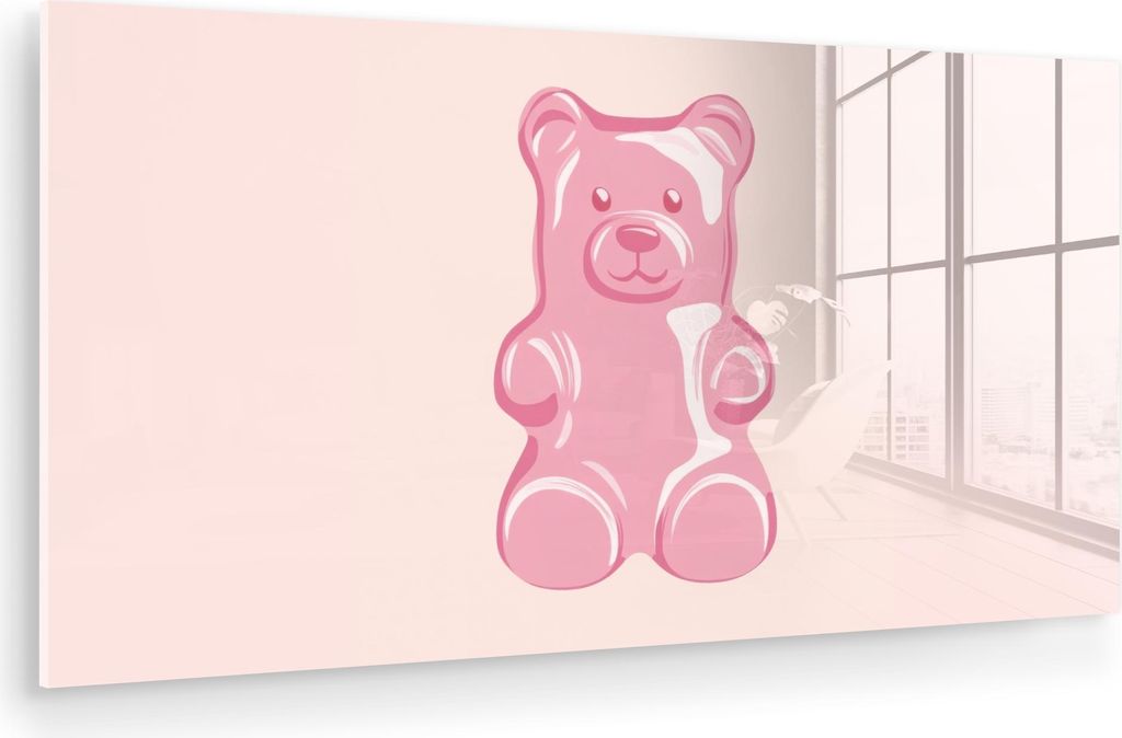 MuchoWow Glasbilder - Bilder auf Wandbild - Foto auf Glas Bär - Rosa - Bonbon 80x40 cm Wanddekoration aus Glas - Acrylglasbild - Acrylbilder - Wan...