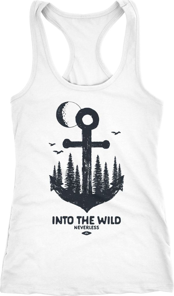 Damen Tank-Top Anker Wald Mond Vögel Adventure Vintage Tree Anchor Racerback Neverless weiß XS
