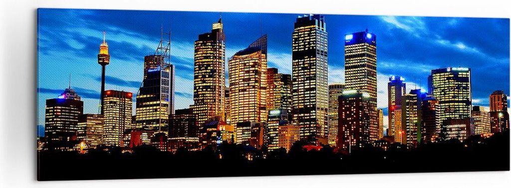 Bild auf Leinwand - Leinwandbild - Australien Nacht Stadt Wolkenkratzer - 160x50cm - Wand Bild - Wanddeko - Leinwanddruck - Bilder - Kunstdruck - L...