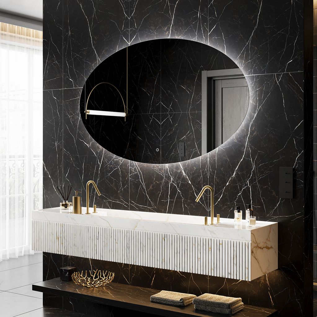 Badspiegel mit Beleuchtung 70 x 50 cm - LED Farbe Kaltweiß 7000K - ELI226 - Individuell Nach Maß - Beleuchtet Wandspiegel Lichtspiegel Badezimmer...