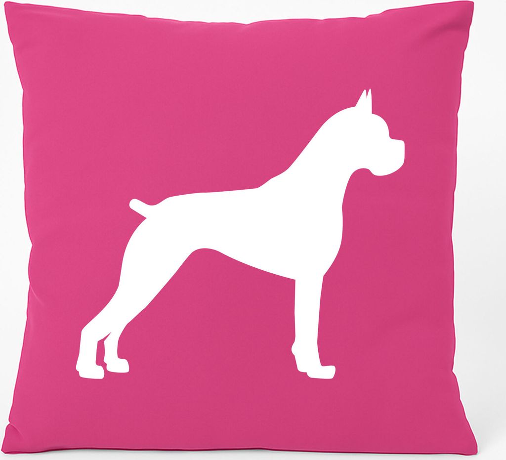 Huuraa Kissen Deutscher Boxer Silhouette 40x40cm mit Füllung Fuchsia Baumwolle Dekokissen Geschenkidee