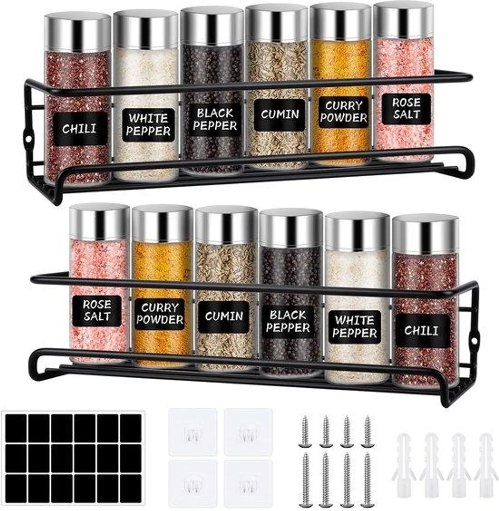 Étagères murales de cuisine désencombrantes - 2 pcs métal noir, gain de place