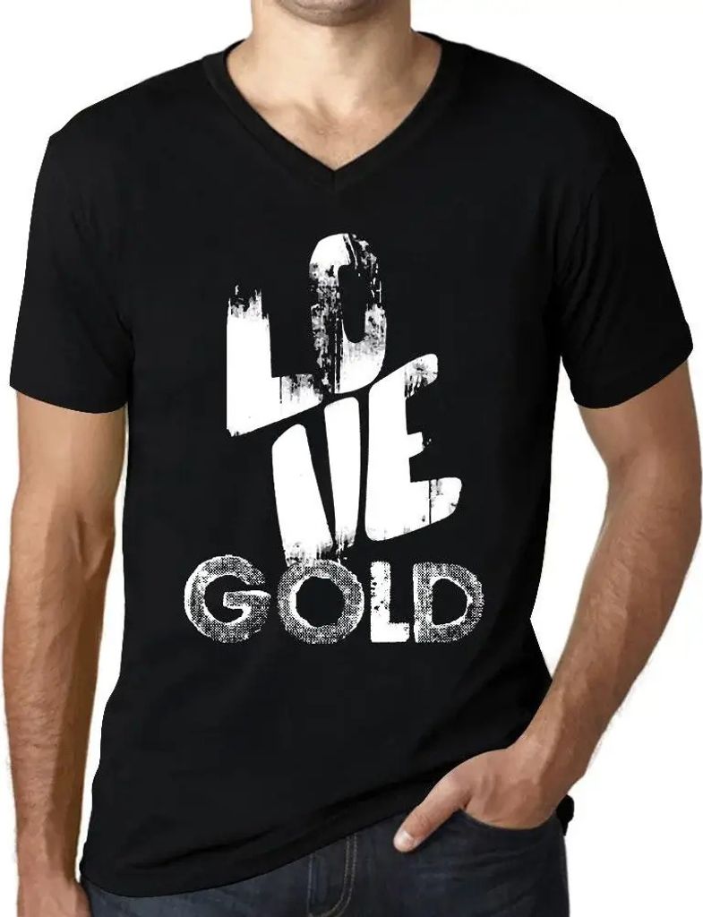 Herren Grafik T-Shirt V-Ausschnitt Liebesgold – Love Gold – Öko-Verantwortlich Vintage Jahrgang Kurzarm Lustige Druck Geburtstag Geschenk Mann