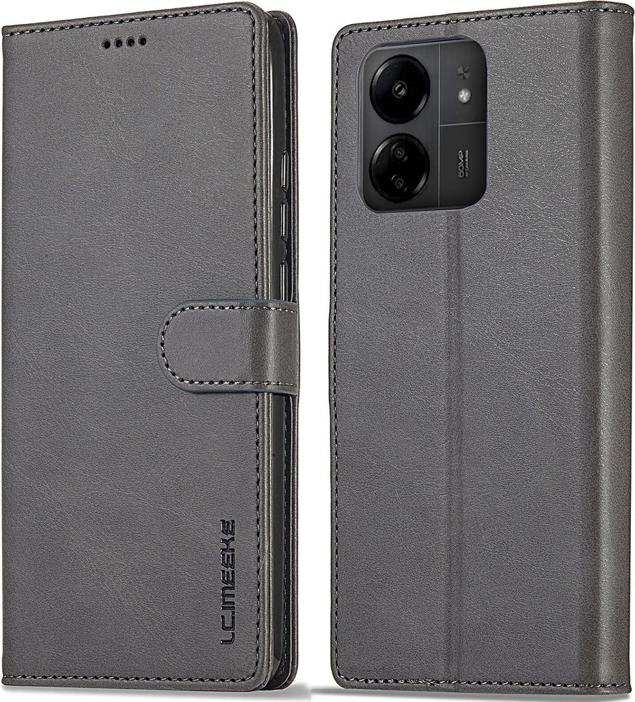 Hülle für Xiaomi Redmi 13C, Klapphüllen Brieftasche Leder Magnetverschluss Ständer Schutzhülle Gris