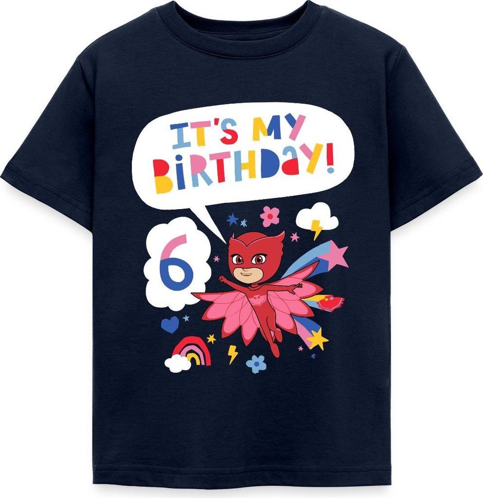 Spreadshirt PJ Masks Eulette Geburtstags Design 6. Geburtstag Kinder T-Shirt, 122/128 (7-8 Jahre), Navy