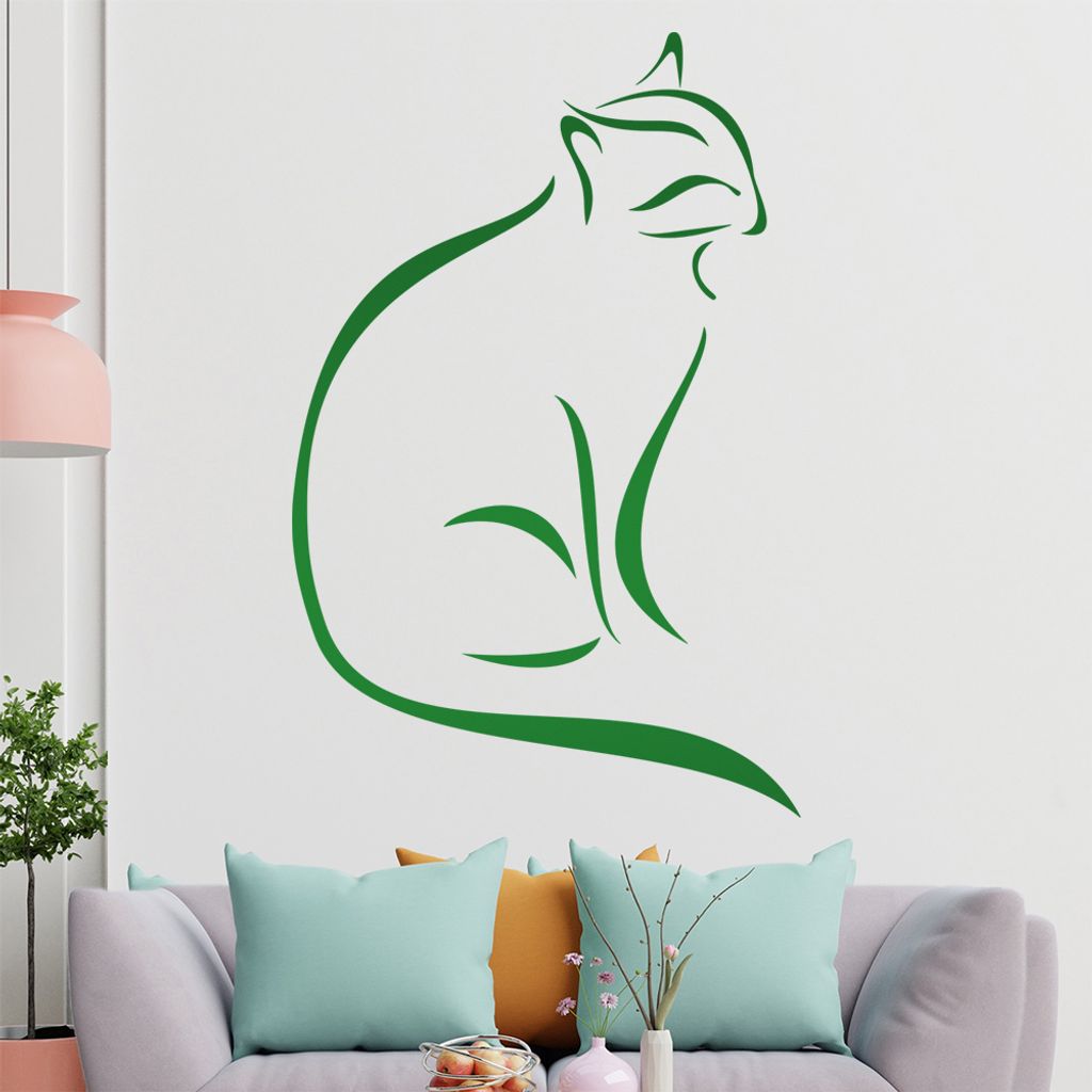Katze Linien Wandtattoo in 6 Größen - Wandaufkleber Wall Sticker - Dekoration, Küche, Wohnzimmer, Schlafzimmer, Badezimmer