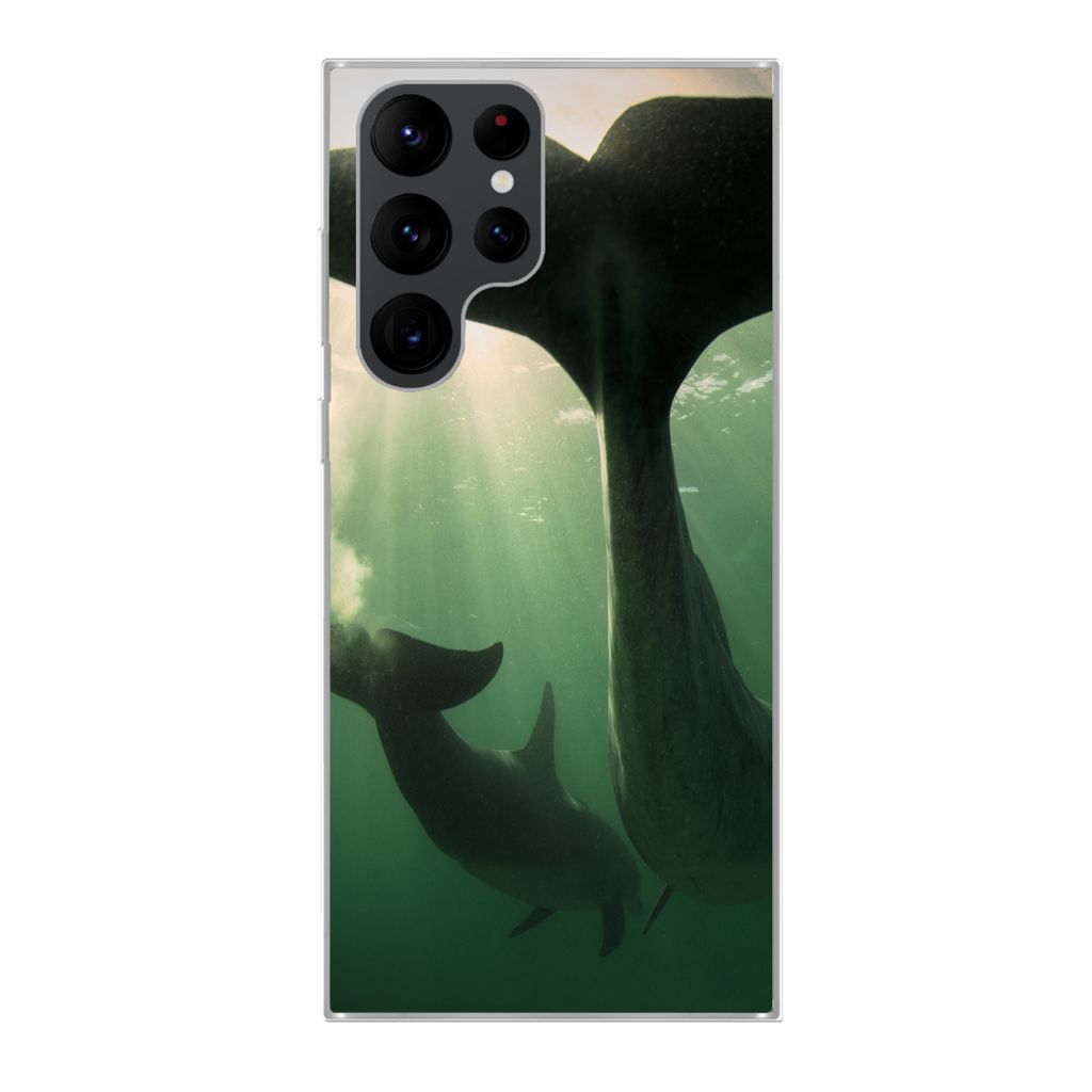 MuchoWow Handyhülle Schutzhülle Hülle für Samsung Galaxy S22 Ultra Delfin - Wasser - Blau Silikon Softcase Handy Hülle - Abbildung