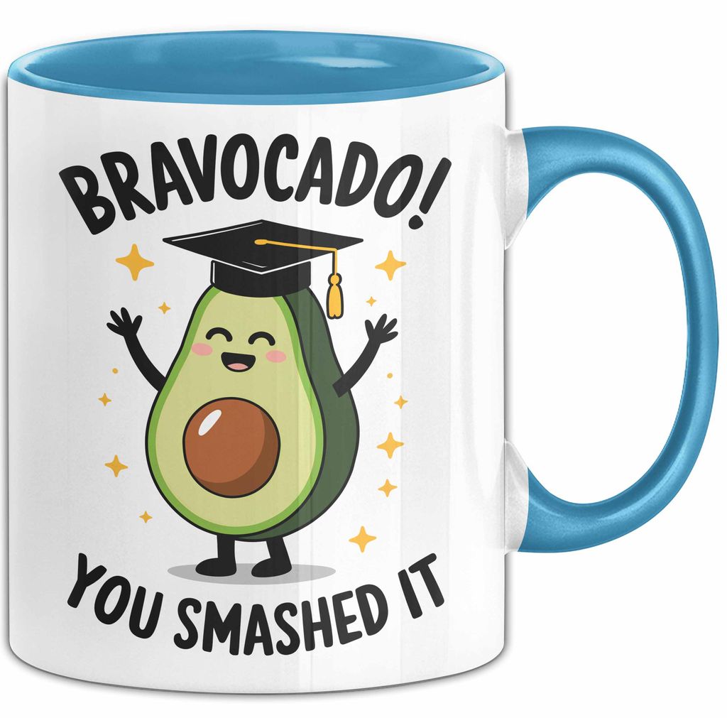 Schüler Abschluss Avocados Tasse Geschenk Lustige Geschenkidee Spruch Bravocado (Blau)
