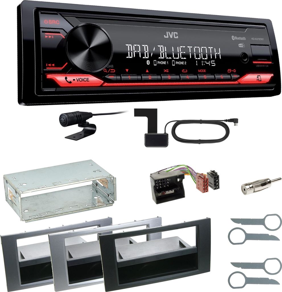 JVC KD-X272DBT DAB+ Bluetooth FLAC Einbauset für Ford Kuga Fusion Galaxy S-Max