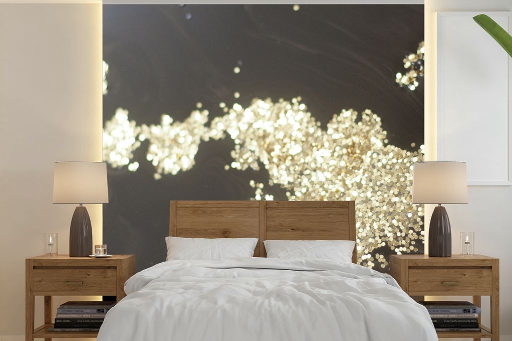 MuchoWow Fototapete für Wohnzimmer oder Schlafzimmer Wandtapete Vinyl Motivtapete Marmor - Gold - Muster - Schwarz - 300x300 cm - Wanddekoration