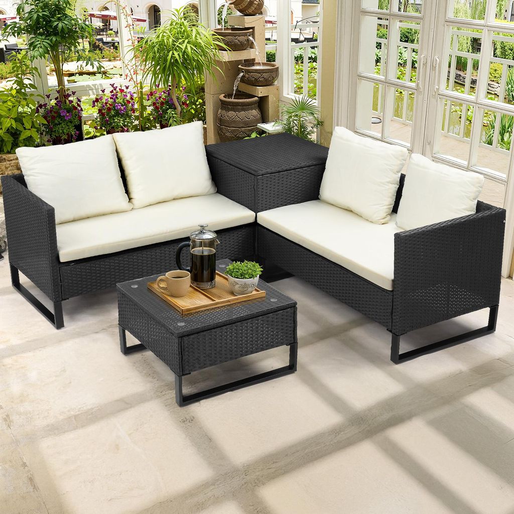 FCH Gartenmöbel Set - Gartenlounge-Set - Polyrattan Lounge-Set, Inklusive Kissenbox, Sitz- und Rückenkissen
