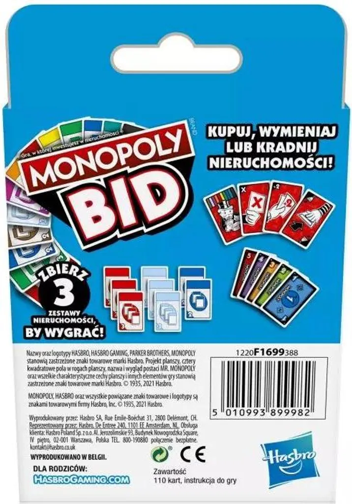 Jeu de cartes Monopoly Enchère F1699 - Partie rapide 15-20 min - Hasbro