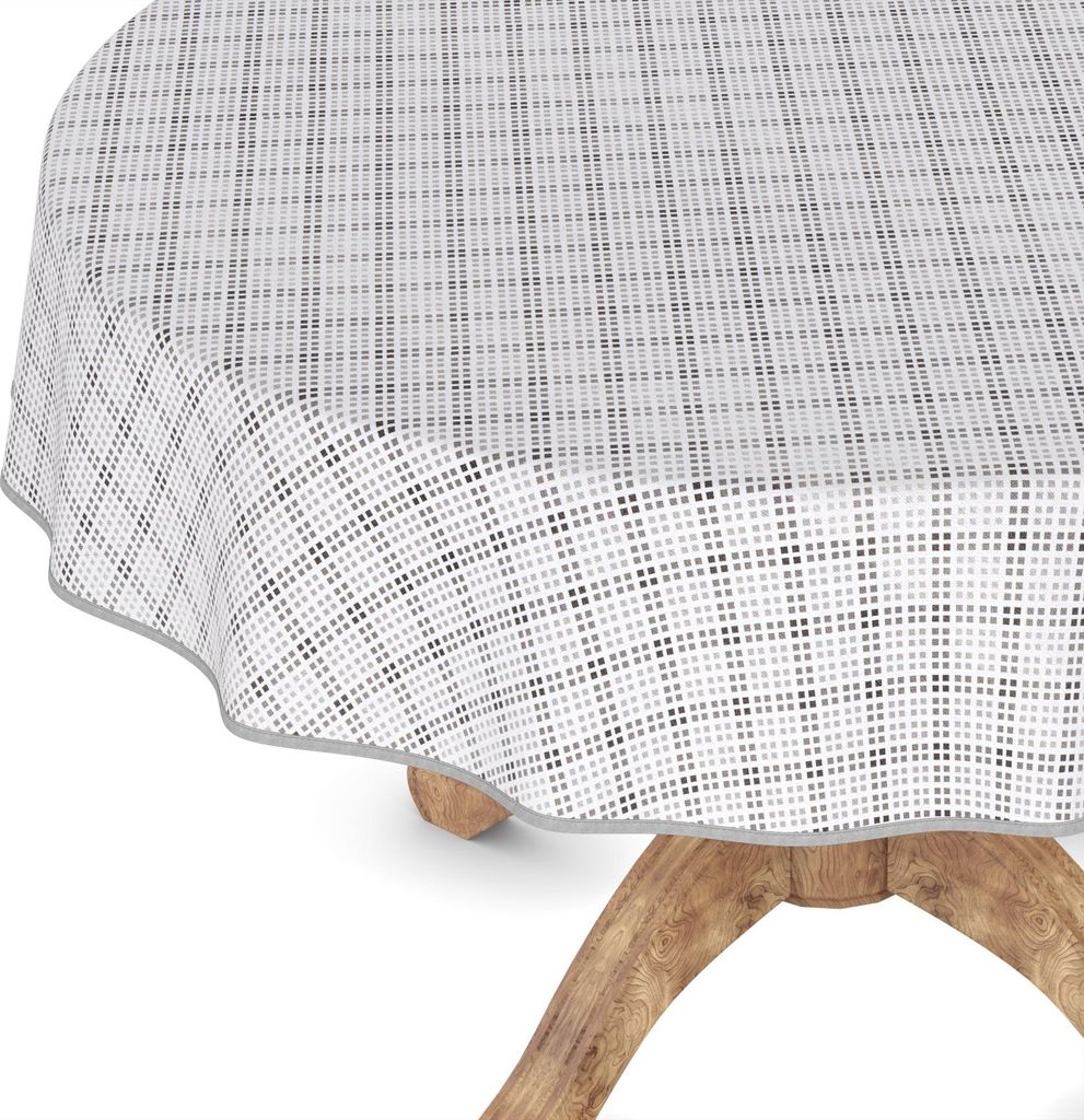 Tischdecke Wachstuchtischdecke Gartentischdecke Wachstischdecke Karriert Grau Wasserabweisend Rund 100 cm mit Paspelband