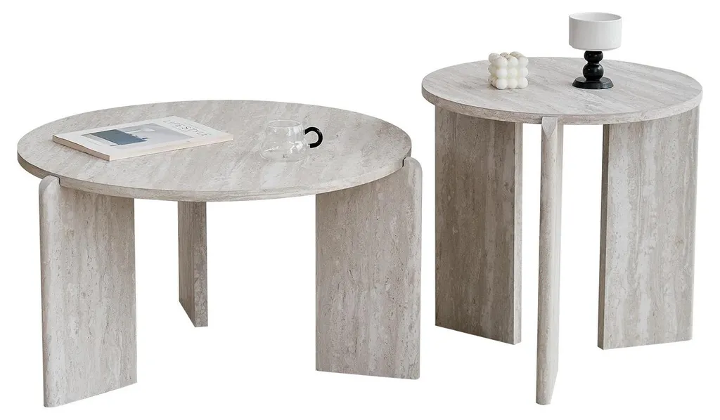 Tables basses gigognes rondes lot de 2 style scandinave aspect bois gris