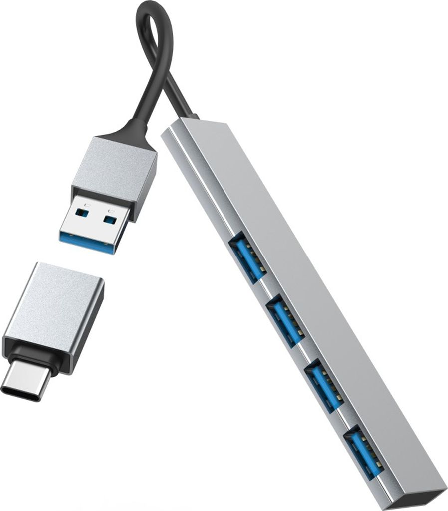 Hama USB-Hub 4 Ports, Ultra Slim, inkl. USB-C-Adapter