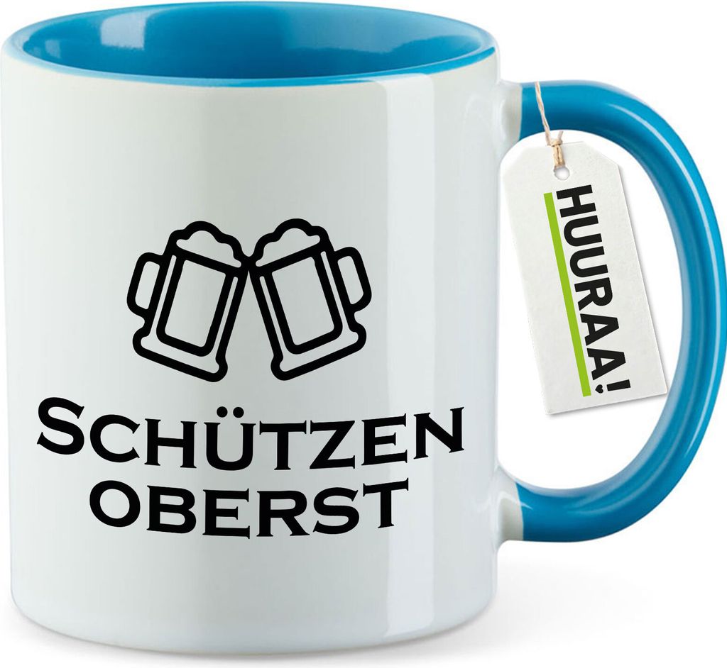 Huuraa Kaffeetasse Schützenoberst Schützenfest 330ml Blau Keramik Kaffeebecher Geschenkidee