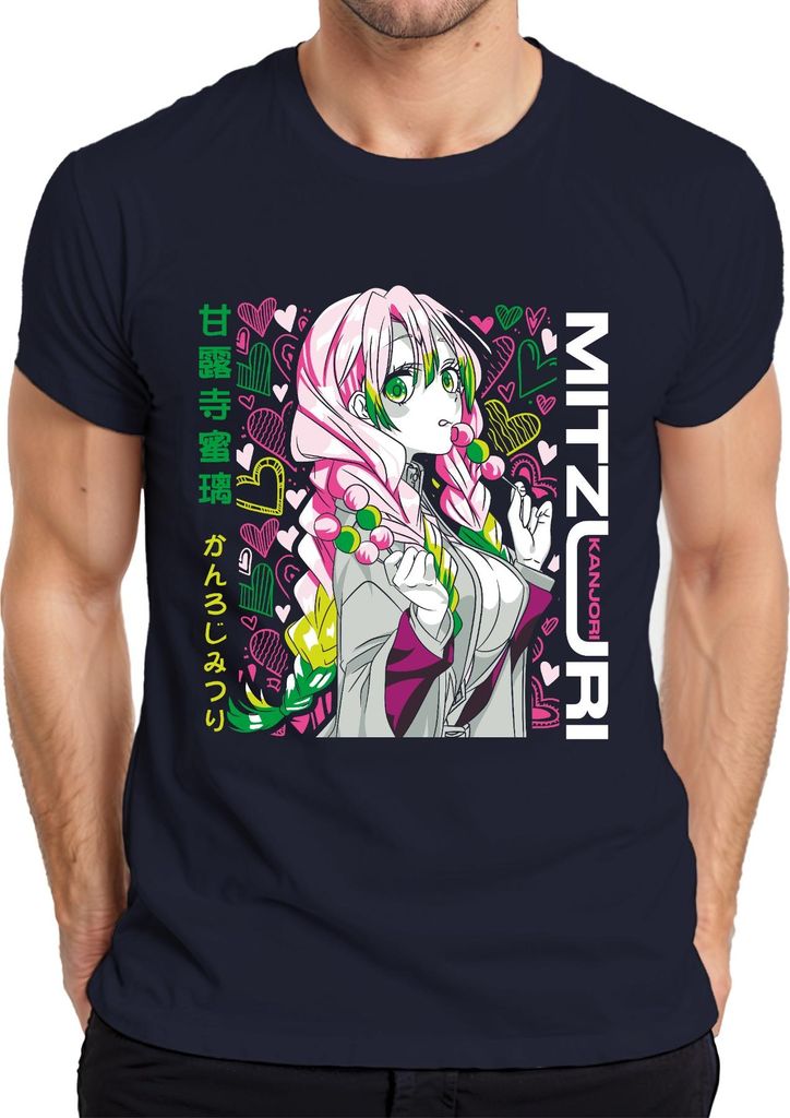 Mitsuri Kanroji Demon Slayer Anime kawaii Herz Pastell Geschenk Herren T-Shirt, Navy, M