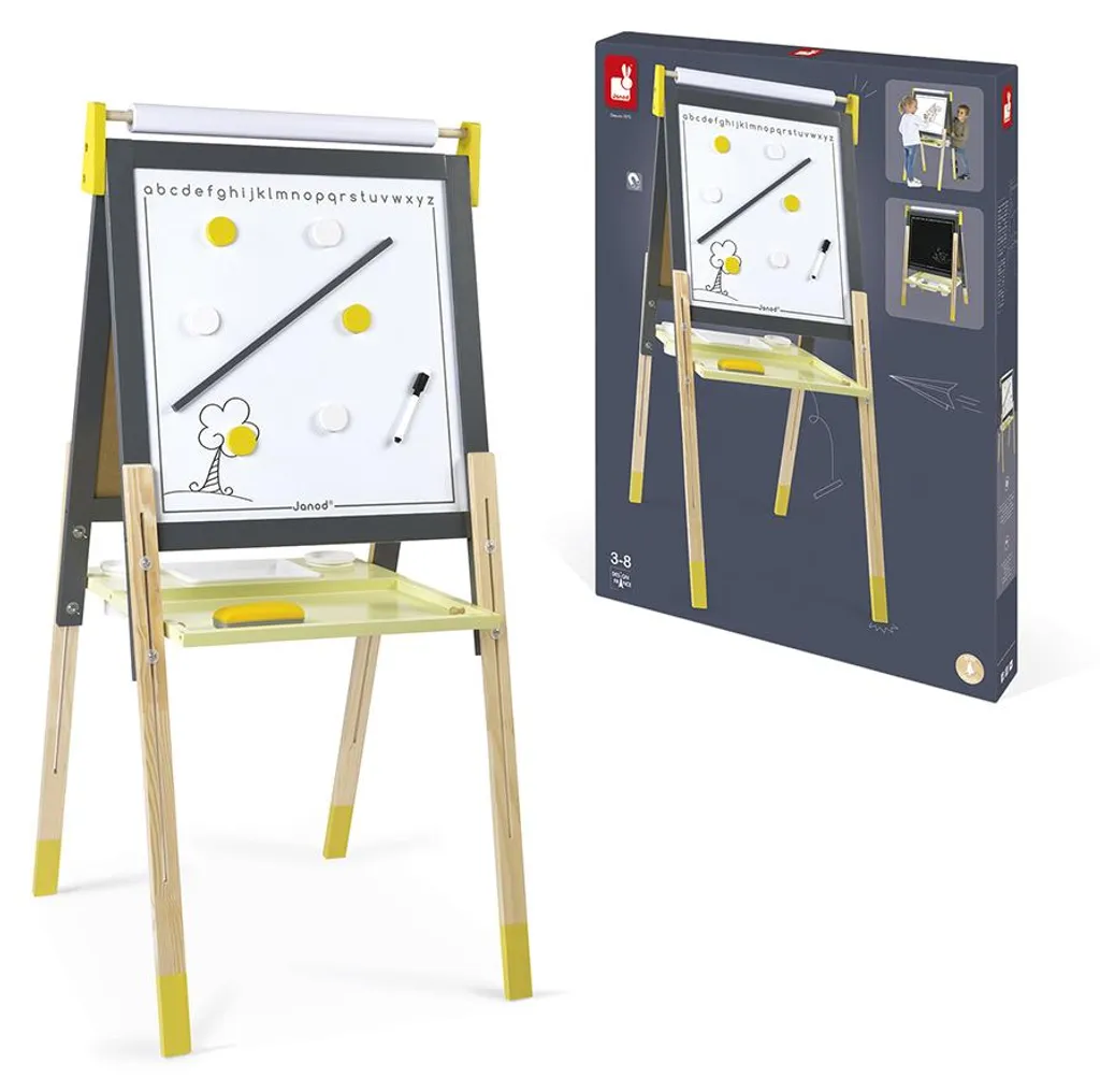 Tableau Double Face Réglable Janod - Ardoise et Magnétique Gris Jaune