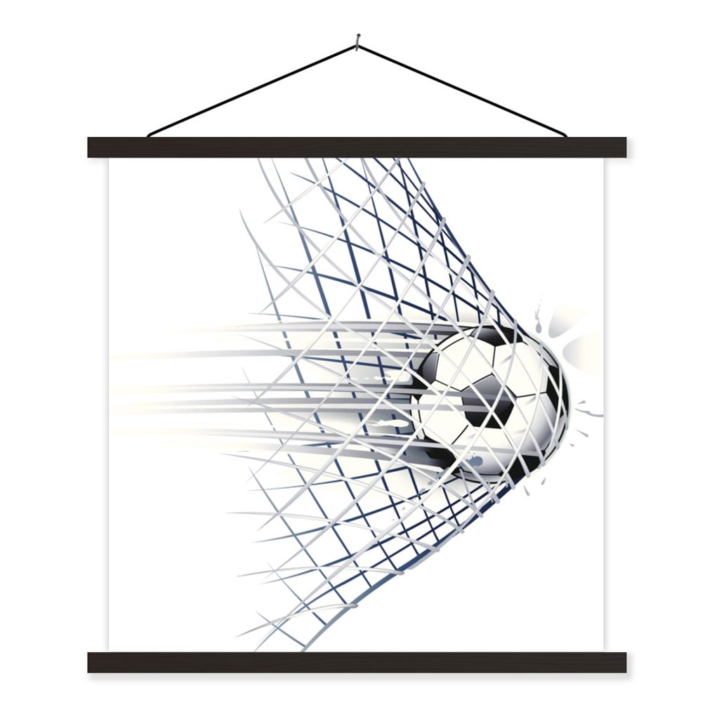 MuchoWow Textilposter Eine Illustration eines Fußballs, der ins Tor geht - Jungen - Mädchen - Kinder 120x120 cm mit schwarzem Rahmen - Aufhäng...