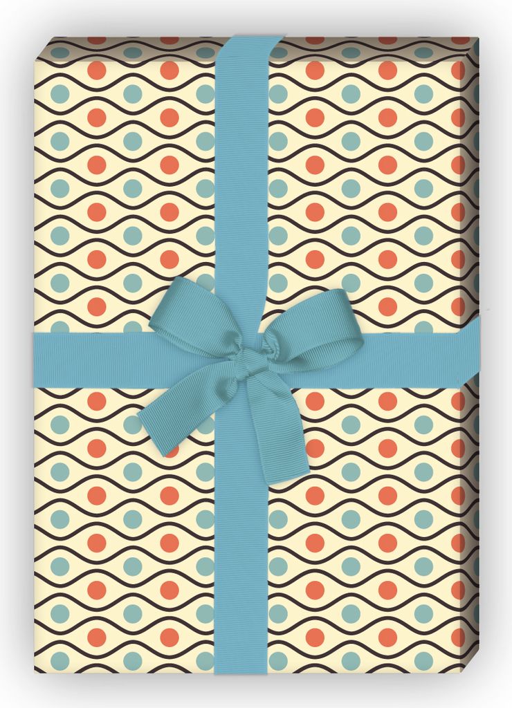 Schönes Vintage Geschenkpapier, Dekorpapier mit Retro Wellen Punkten, rot - G8630, 32 x 48cm