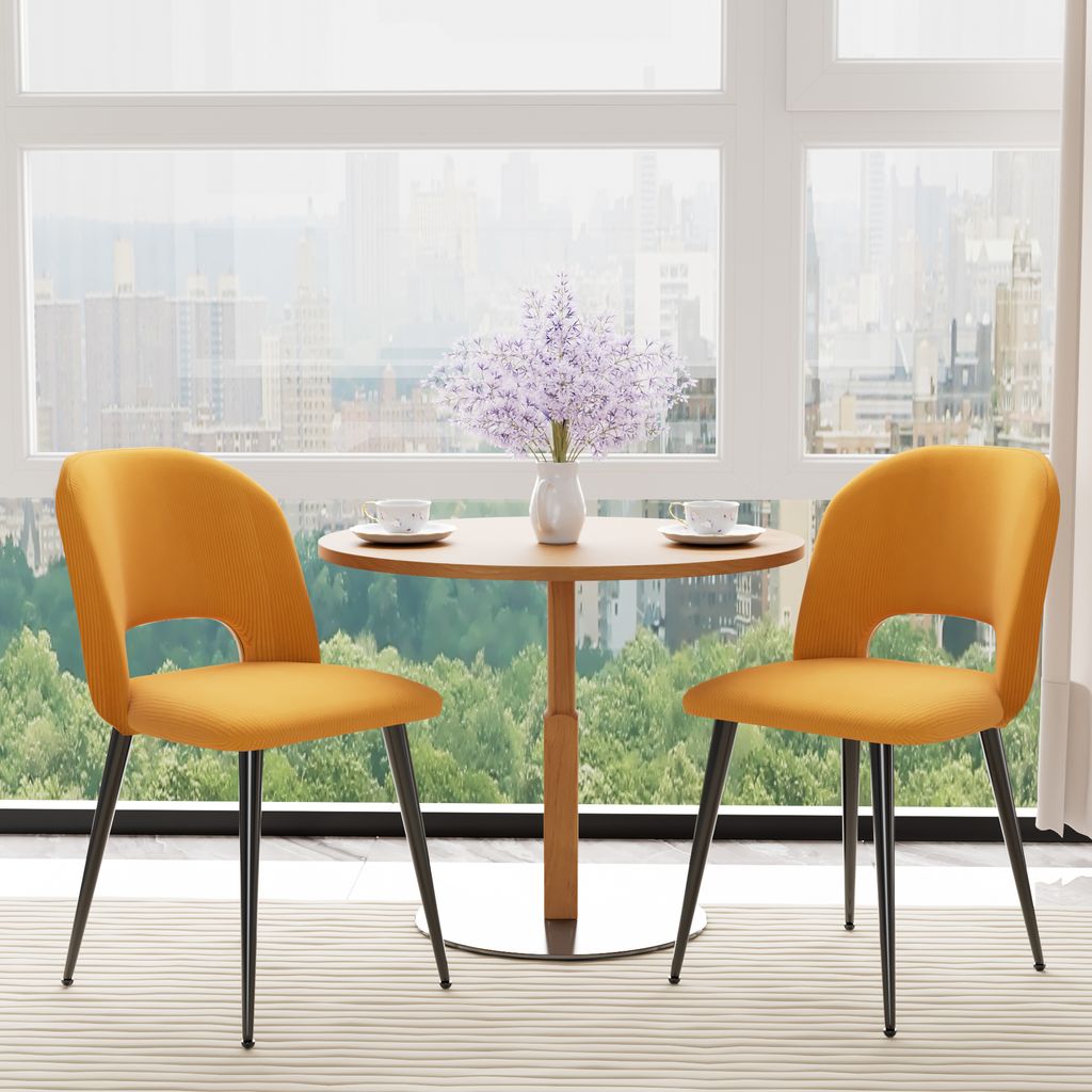 2er Set Esszimmerstuhl Wohnzimmerstuhl Küchenstuhl Polsterstuhl Sessel mit Metallbeine Gelb