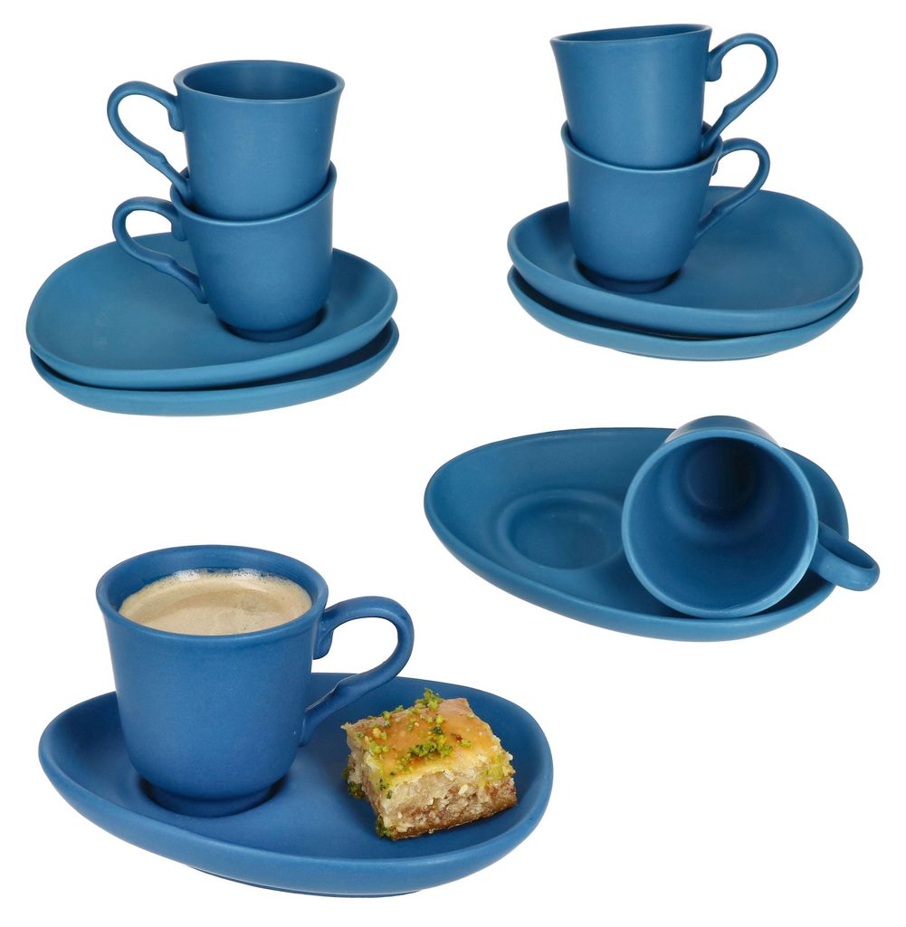 6er Set MOKKA Espressotassen & Untertassen Blau matt für 6 Produktbild 