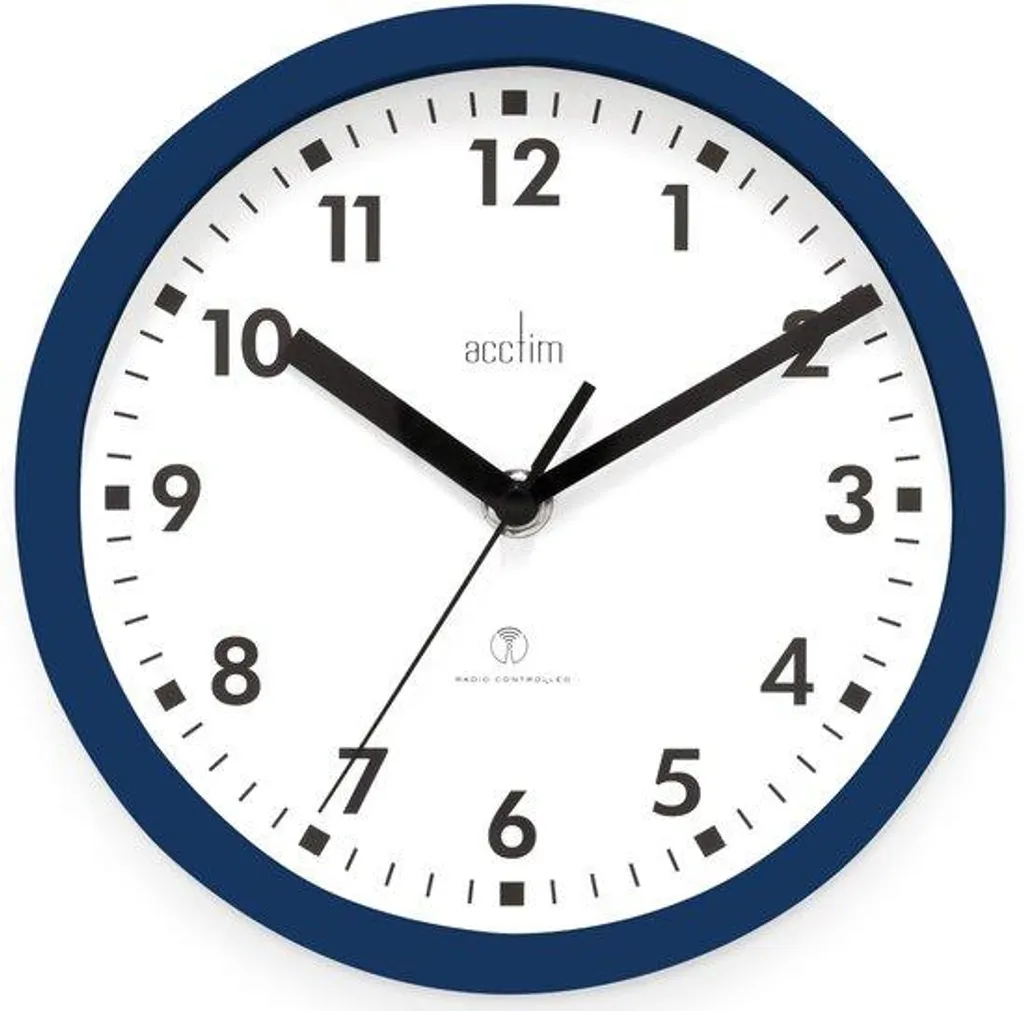Horloge murale ronde 20 cm bleu moyen radiocommandée - Design moderne 74669