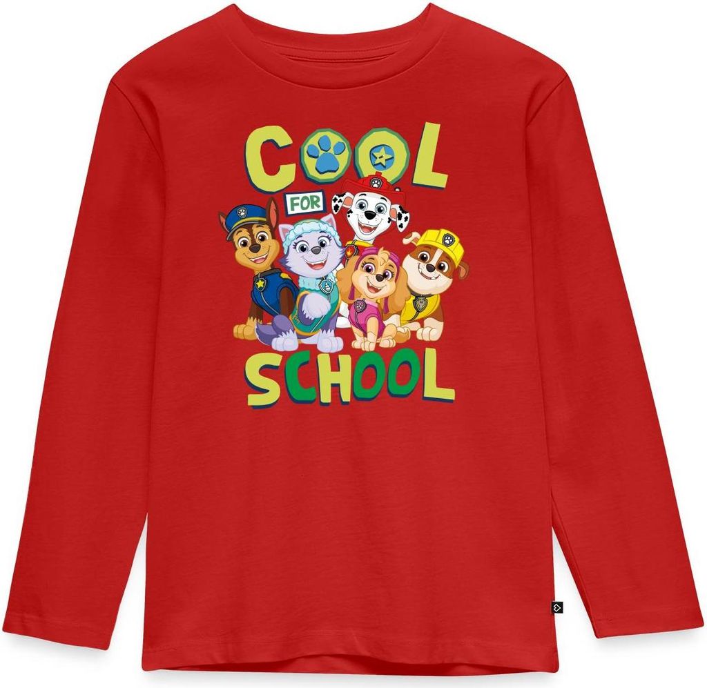 Spreadshirt Paw Patrol Hauptcharaktere Cool For School Kinder Premium Langarmshirt, 98/104 (2 Jahre), Rot