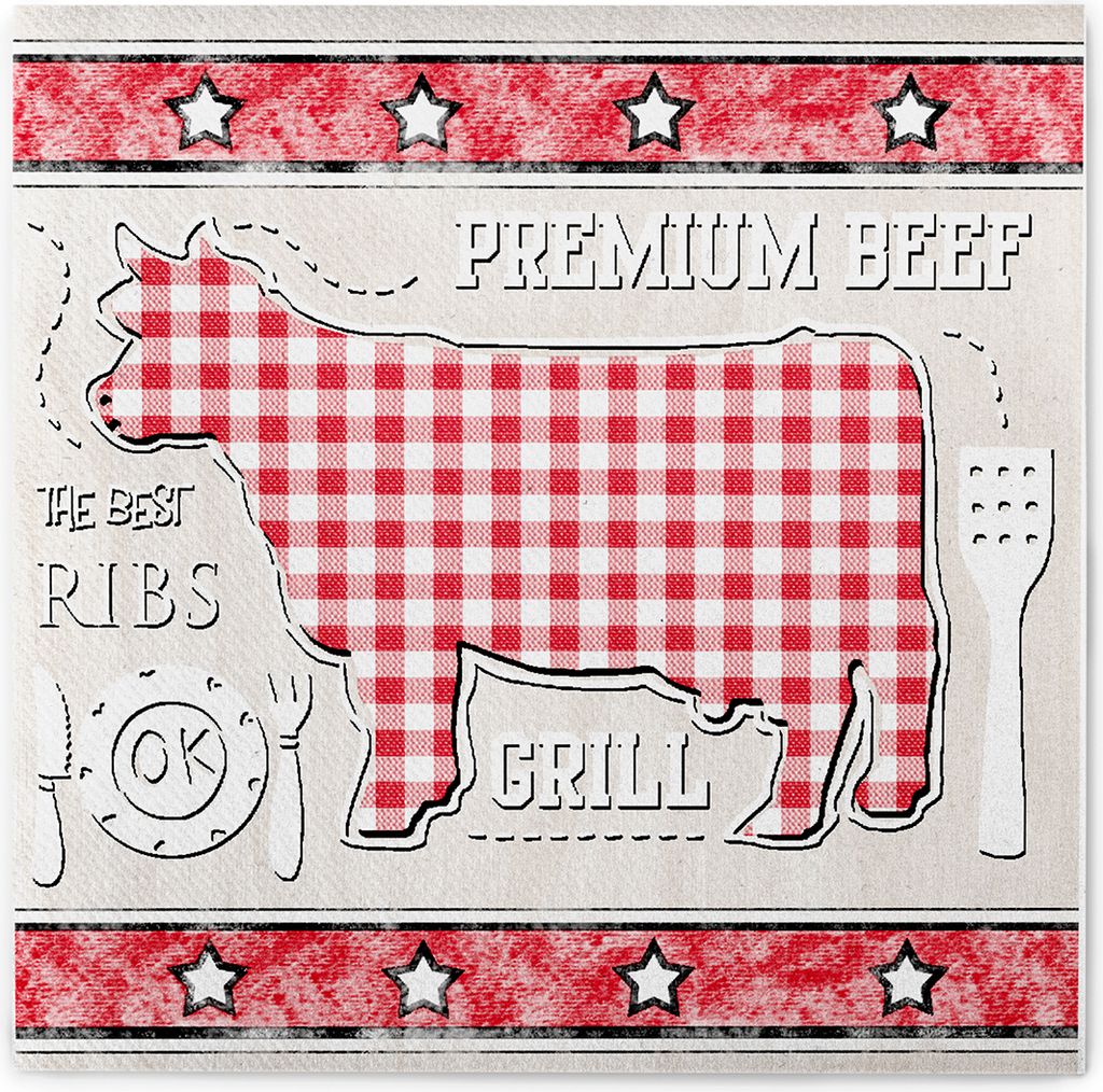 Sovie HOME Serviette BBQ-Grillfest in Rot-Beige aus Linclass Airlaid 40 x 40 cm, 12 Stück