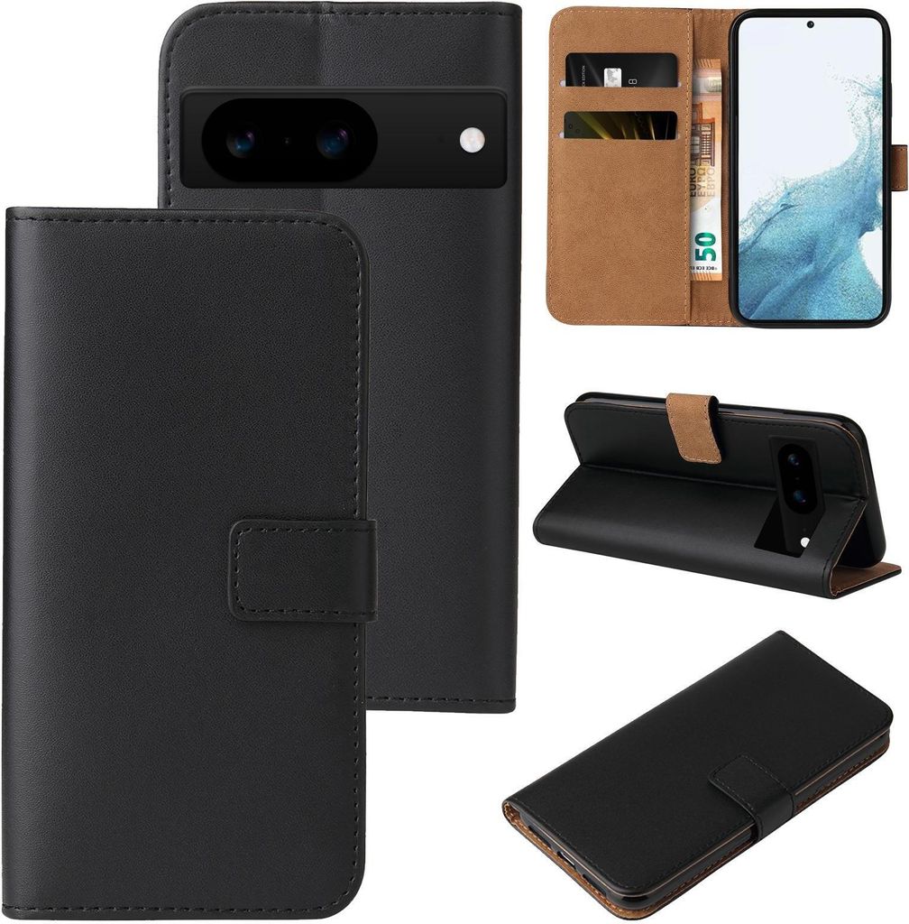 Handy Hülle für Google Pixel 8 Klapphülle Bookcase Flip Cover Handy Tasche Etui Farbe: Schwarz