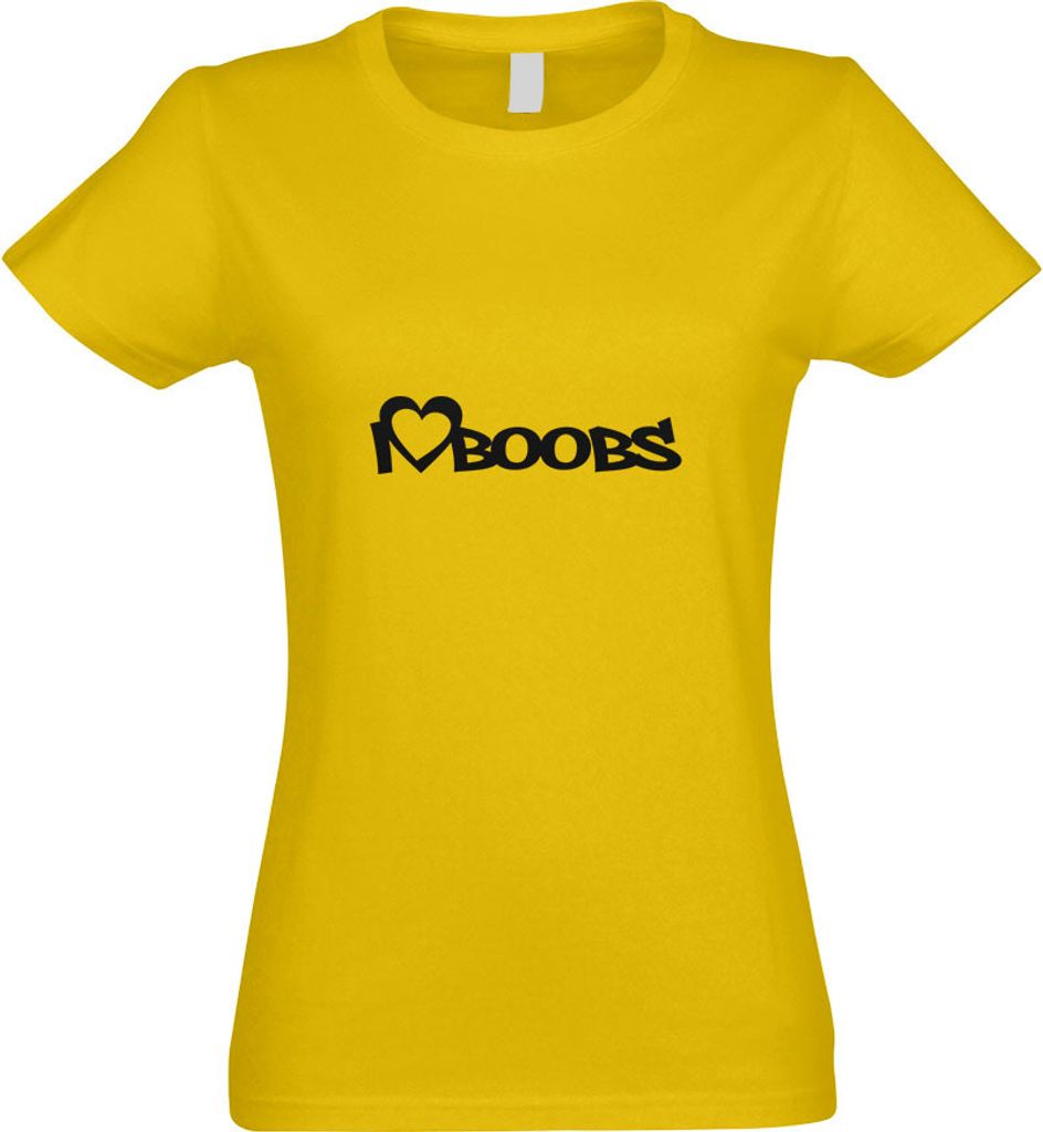 Kiwistar - T-Shirt tailliert - Damen - gelb - I Love Boobs - mit Motiv Bedruckt - Funshirt Design - Sport - Freizeit - Damen - L