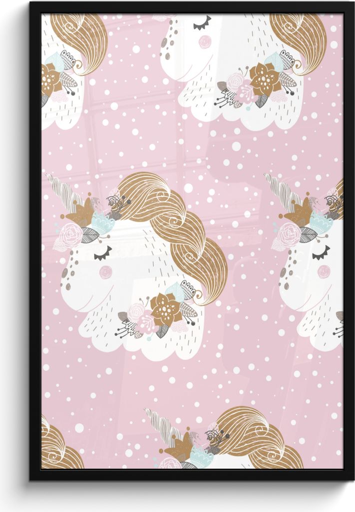 MuchoWow MuchoWow Gerahmtes Poster Einhorn - Rosa - Kinder - Rosa - Mädchen - Baby - Mädchen 60x90 cm - Poster mit zchwarzem Bilderrahmen - K...