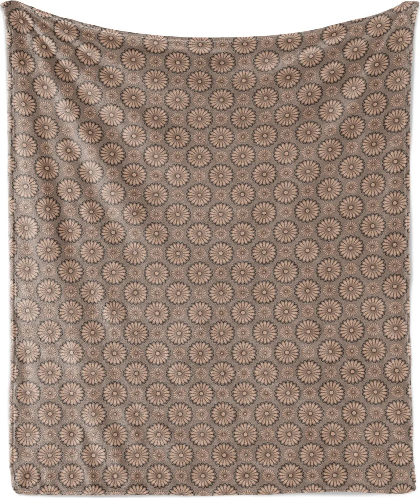 ABAKUHAUS Flora Morbida coperta in flanella e pile, fiori di aster classico vittoriano pastello Shabby Beauty fiori motivo femminile, 175 x 230 cm, Warm Taupe Peach