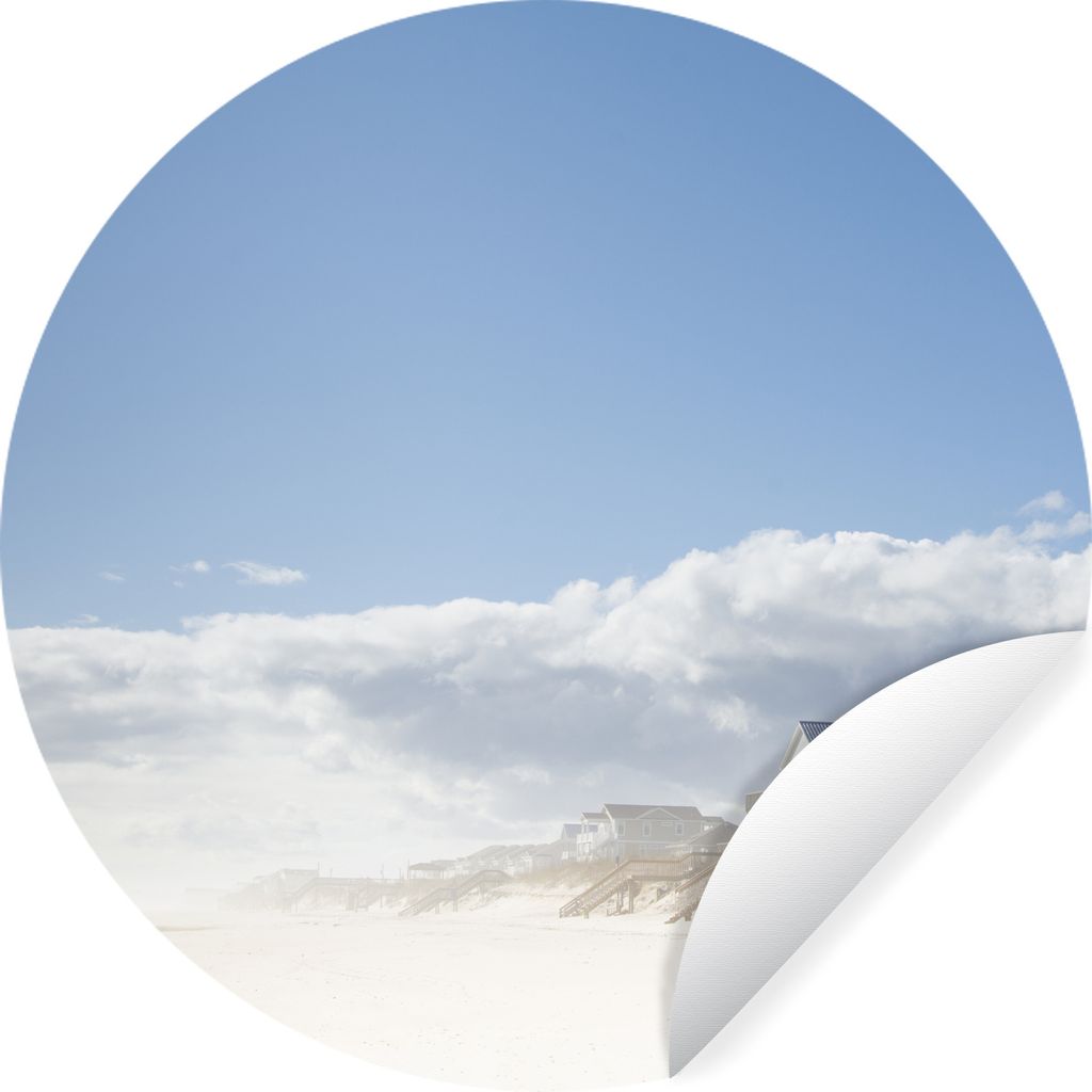 MuchoWow Runde Wandtattoo - Wandsticker Tapete Aufkleber Strandhäuser in den Dünen von Surf City Ø 100 cm Selbstklebend und Repositionierbar -...