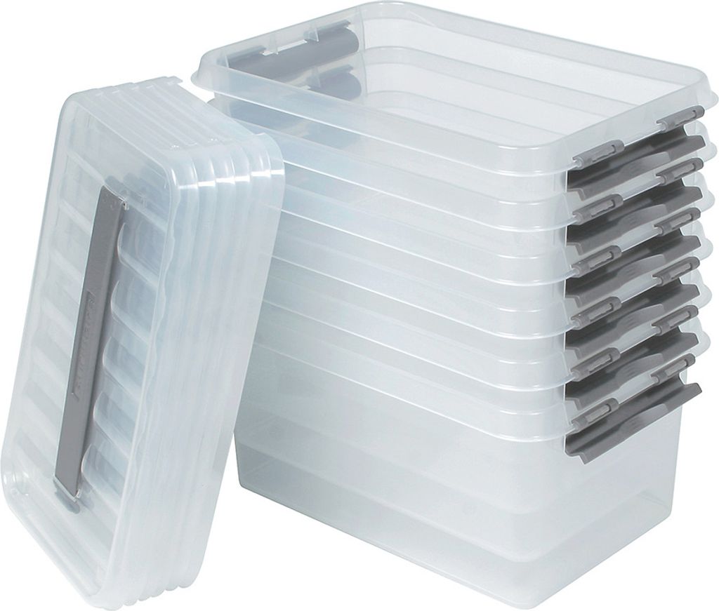 6X Aufbewahrungsbox mit Deckel, transparent, LxBxH 300 x 200 x 140 mm, 6 Liter Box