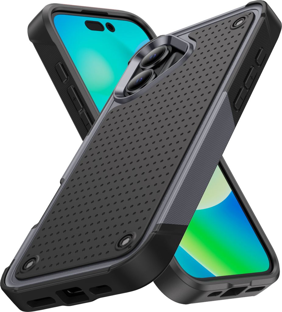 Für iPhone 16 Plus Hülle Militärqualität Stoßfest Hybrid 2 in 1 Hart PC Weich TPU Handyhülle Grau Schwarz